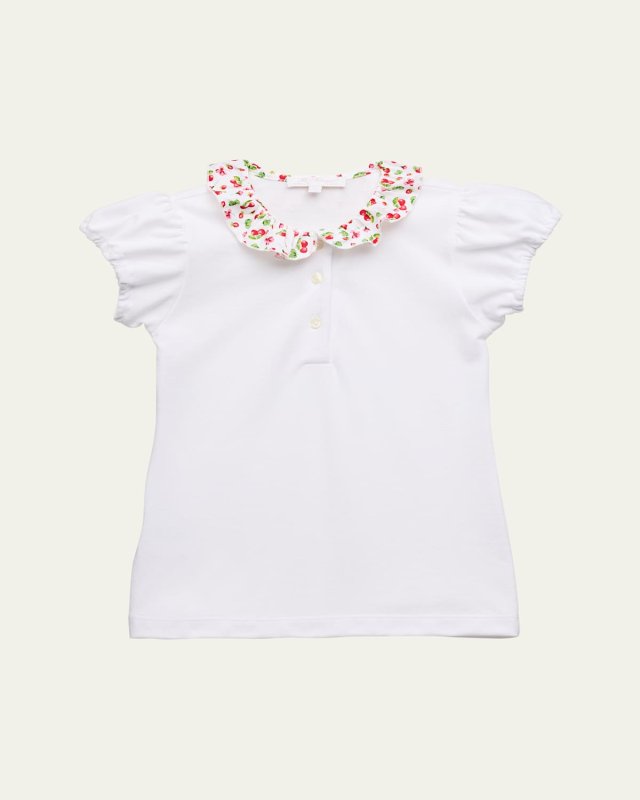 Girl's T-Shirt W/ Cherry-Print Collar, Size 4-12